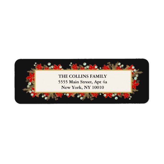 Étiquette Festive, élégante main dessinée Poinsettias rouges (Devant)