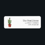 Étiquette Festive Holiday Christmas Cactus Houseplant<br><div class="desc">Illustration of a cactus in a basket with red bow decorated with Christmas lights,  Christmas ornaments,  and topped with a star.</div>