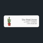 Étiquette Festive Holiday Christmas Cactus Houseplant<br><div class="desc">Illustration of a cactus in a basket with red bow decorated with Christmas lights,  Christmas ornaments,  and topped with a star.</div>