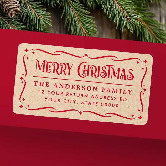 Étiquette Festive Joyeux Noël Kraft look retour adresse