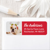 Étiquette Festive Red Dog Photo Holiday Adresse de retour (En situation)