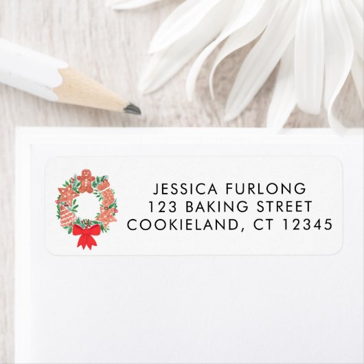 Étiquette Festive Wreath Return Address (En situation)