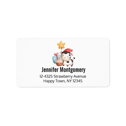 Étiquette Fête adorable de vache souriante (Devant)