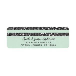 Étiquette Fête aux rayures vert menthe et paillettes argenté
