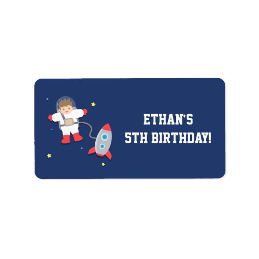 Étiquette Fête d'anniversaire d'astronaute dans l'espace d'u (Devant)