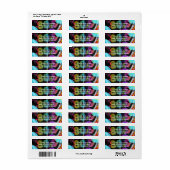Étiquette Fête d'anniversaire Splash Arc-en-ciel Rétro Bash  (Feuille entière)