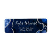 Étiquette Fête d'anniversaire thème Marbre Agate Bleu Marine (Devant)