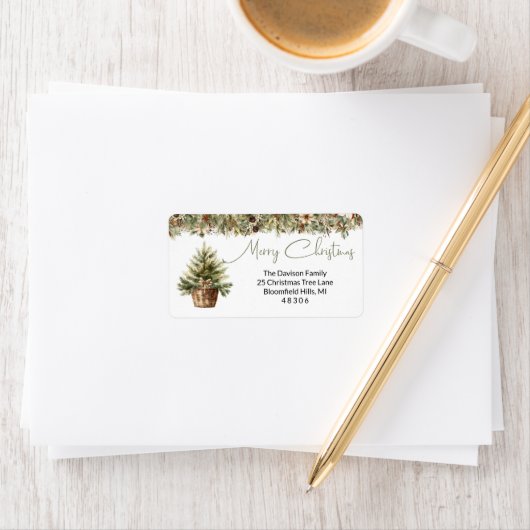 Étiquette Fête de Noël en faux grain rustique (En situation)