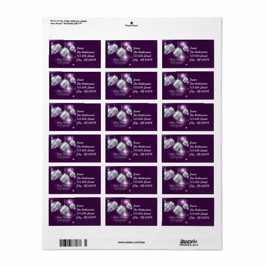 Étiquette Fête de Noël violet (Feuille entière)