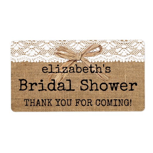 Étiquette Fête des mariées Burlap et dentelle (Devant)