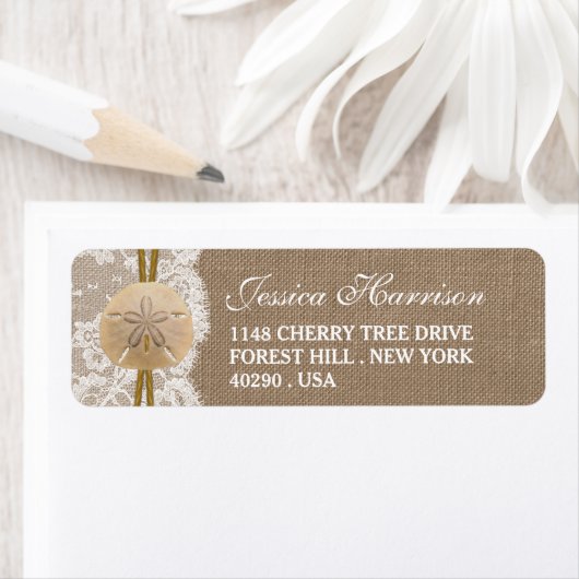 Étiquette Fête des mariées de plage Burlap, Lace & Sand Doll (En situation)