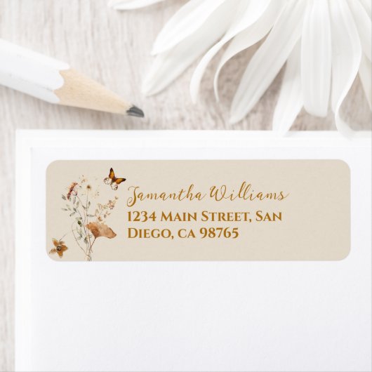 Étiquette Fête des mariées Fleur sauvage d'aquarelle de chut (En situation)