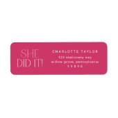 Étiquette Fete moderne Hot Rose Elle L'A Fait Graduation Ret (Devant)