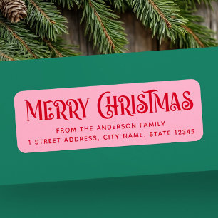 Étiquette Fête rouge & rose Joyeux Noël adresse de retour