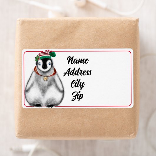 Étiquette Fêtes festives de Noël Pingouin (En situation)