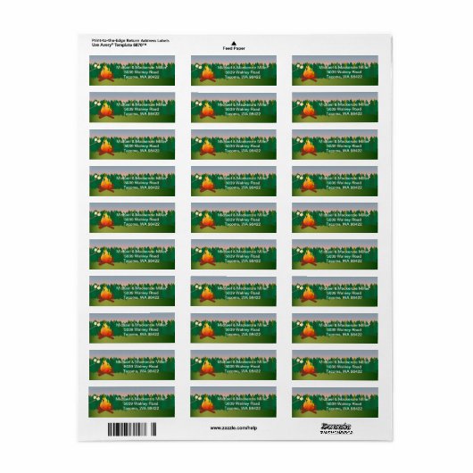 Étiquette Feu de camp de Marshmallows (Feuille entière)