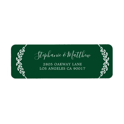 Étiquette Feuillage Blanc Vert foncé Élégant Mariage (Devant)