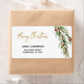 Étiquette Feuillage d'aquarelle Holly Leaf Adresse de Noël (En situation)