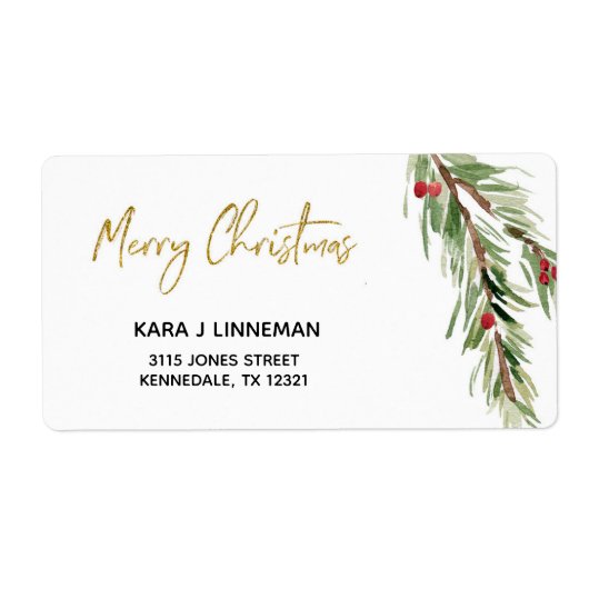 Étiquette Feuillage d'aquarelle Holly Leaf Adresse de Noël (Devant)