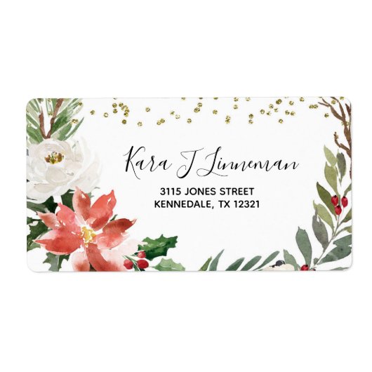 Étiquette Feuillage d'aquarelle Holly Leaf Adresse de Noël L (Devant)