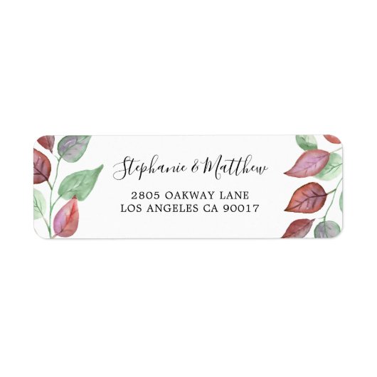 Étiquette Feuillage d'aquarelle peint de Bourgogne moderne (Devant)