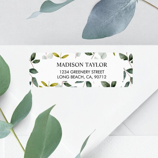 Étiquette Feuillage de feuilles vertes aquarelle adresse de