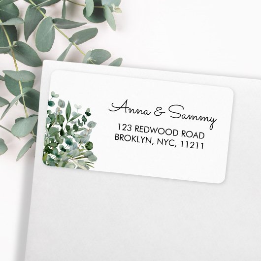 Étiquette Feuillage de feuilles vertes d'eucalyptus Adresse