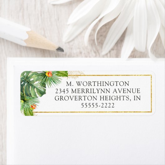 Étiquette Feuillage floral doré aquarelle tropicale (En situation)