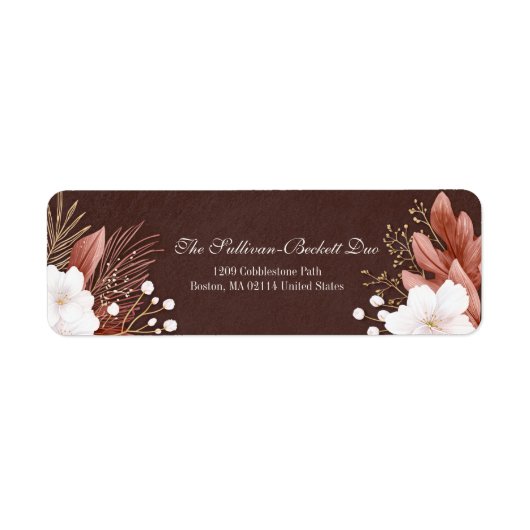 Étiquette Feuille Blanche Fleur de Texture Marron Mocha (Devant)