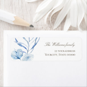 étiquette feuille bleu aquarelle