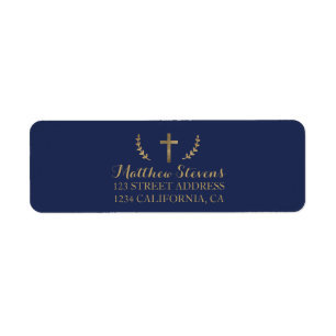 Étiquette Feuille d'or confirmation marine bleu script étiqu