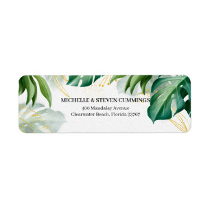 Étiquette Feuille vert et doré Mariage tropical moderne
