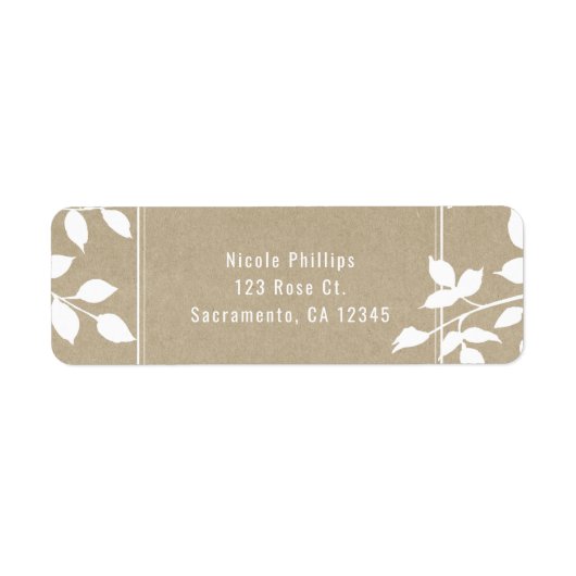 Étiquette Feuilles Botaniques Blanches Mariage Simple Rustiq (Devant)