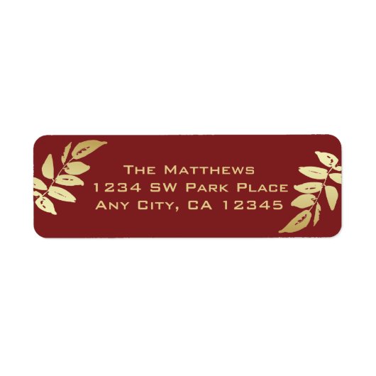 Étiquette Feuilles botaniques d'or moderne Adresse de retour (Devant)
