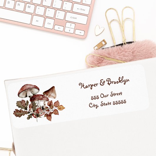 Étiquette Feuilles d'automne & Champignons Forêt Rustique 