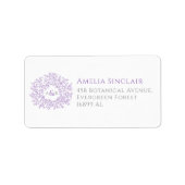 Étiquette Feuilles de monogramme blanc violet mariage expédi (Devant)