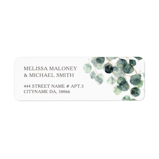 Étiquette Feuilles d'eucalyptus simples à l'aquarelle |  Mar (Devant)