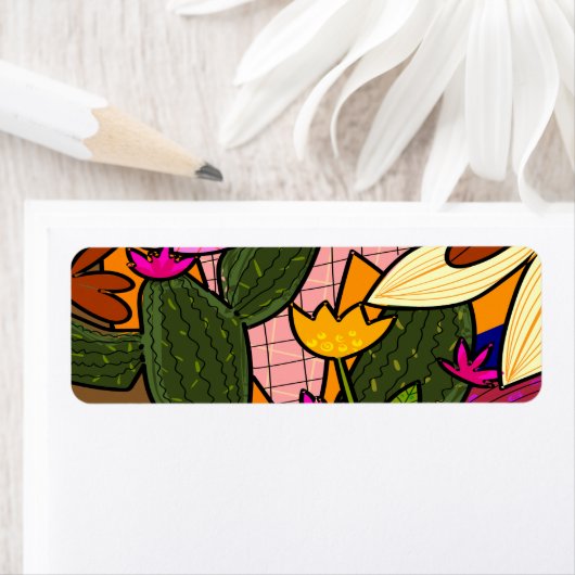 Étiquette Feuilles et fleurs tropicales abstraites (En situation)