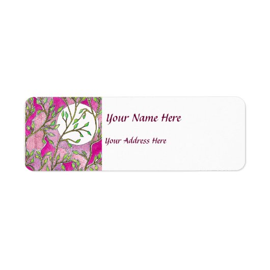 Étiquette Feuilles et lune - Aquarelles roses (Devant)