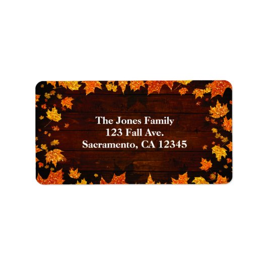 Étiquette Feuilles Pailletées de l'Automne Rustique et Éléga (Devant)