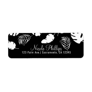 Étiquette Feuilles tropicales noir et blanc élégant chic par