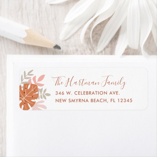 Étiquette Feuilles tropicaux Boho Terracotta Orange Blush Ro (En situation)
