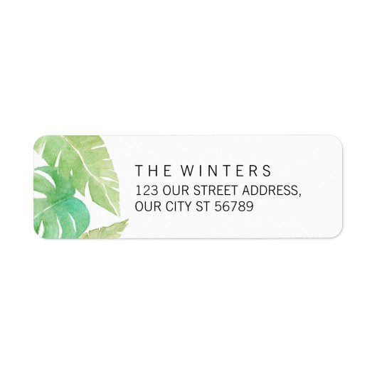 Étiquette Feuilles tropicaux en aquarelle (Devant)