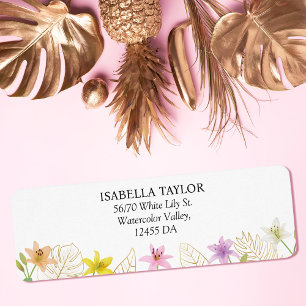 Étiquette Feuilles tropicaux et Lily Floral Mariage Adresse