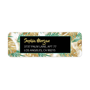 Étiquette Feuilles tropicaux Gold & Green, Nom Adresse Wht/B