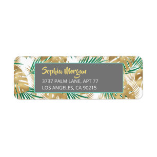 Étiquette Feuilles tropicaux Gold & Green, Nom Adresse WhtGr