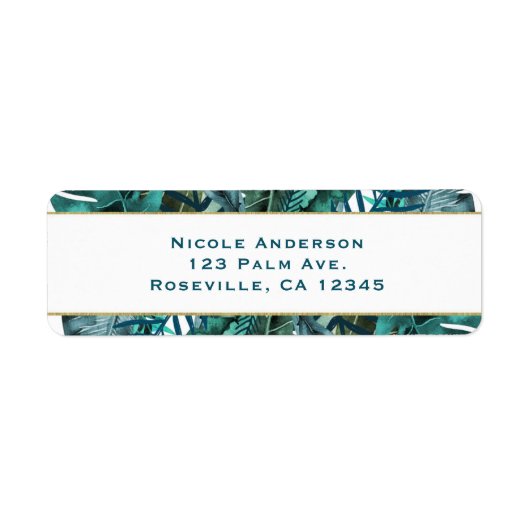 Étiquette Feuilles Turquoises verts tropicaux Élégant Mariag (Devant)