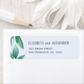 Étiquette Feuilles vert aquarelle. Adresse du mariage bleu (En situation)