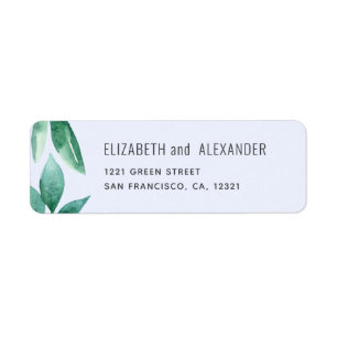 Étiquette Feuilles vert aquarelle. Adresse du mariage bleu