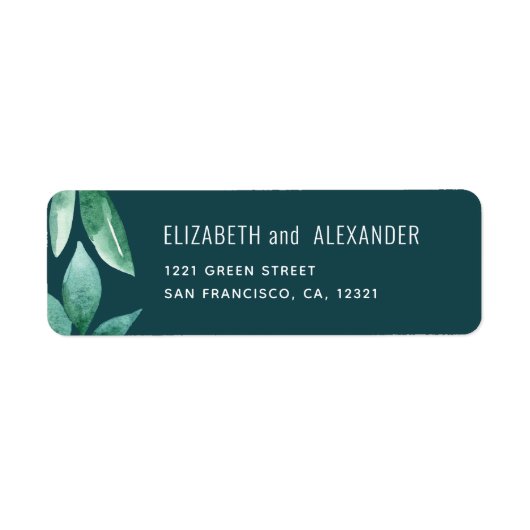 Étiquette Feuilles vert aquarelle. Adresse mariage turquoise (Devant)